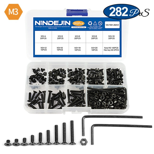 NINDEJIN hexagon socket countersunk head screw kit carbon steel flat head - KiwisLove