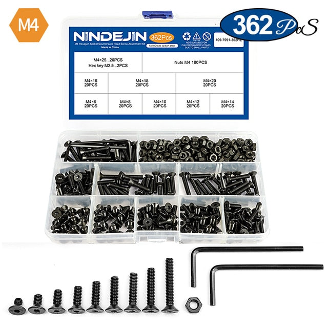 NINDEJIN hexagon socket countersunk head screw kit carbon steel flat head - KiwisLove