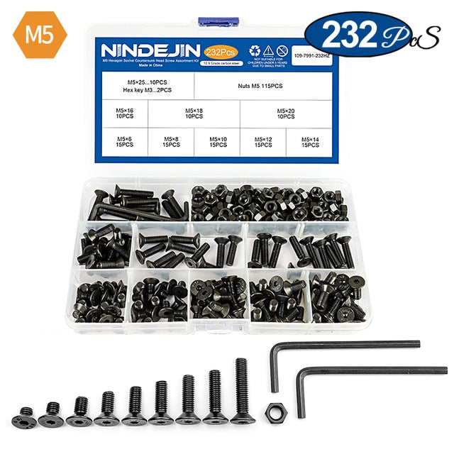 NINDEJIN hexagon socket countersunk head screw kit carbon steel flat head - KiwisLove