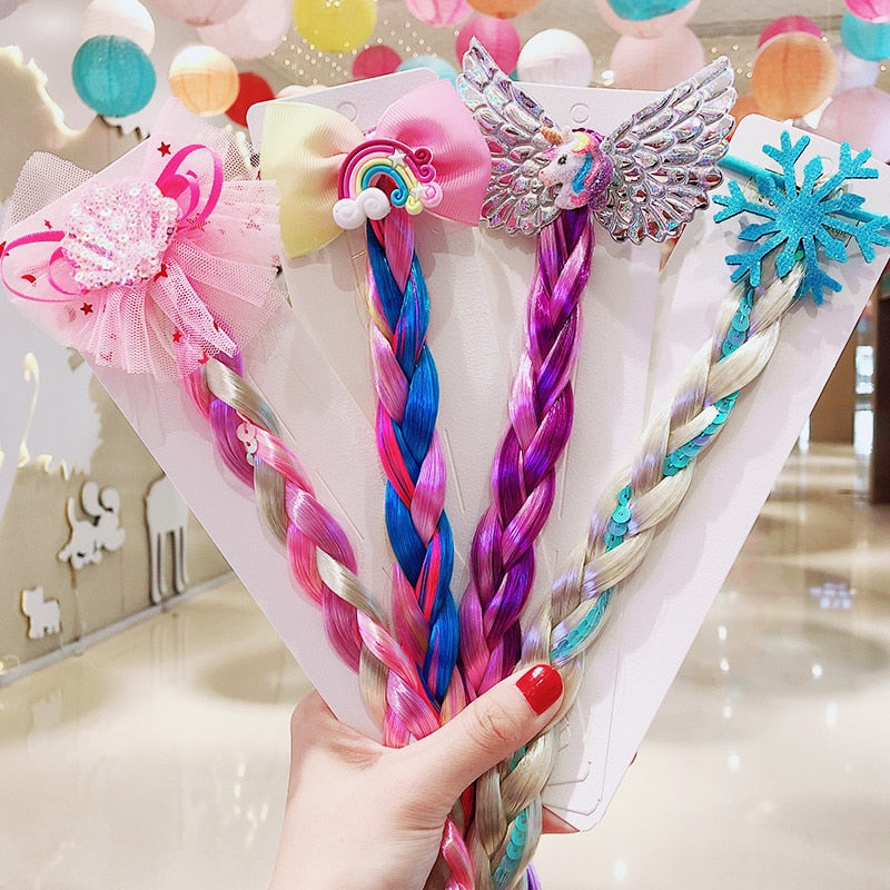 2021 New Girls Cartoon Bow Butterfly Colorful Braid Headband Kids Ponytail - KiwisLove