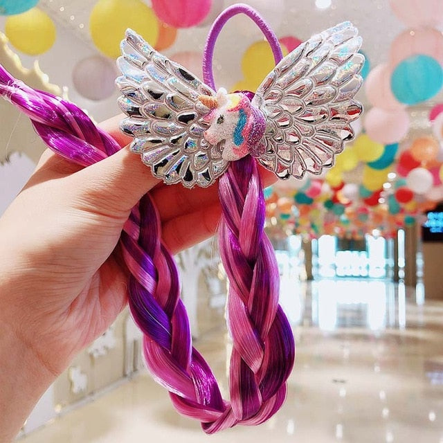 2021 New Girls Cartoon Bow Butterfly Colorful Braid Headband Kids Ponytail - KiwisLove