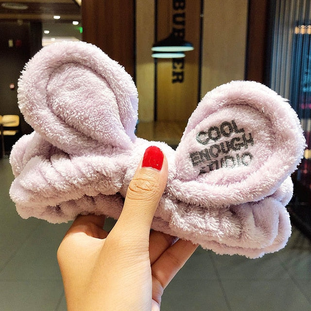 Hair Holder Hairbands Soft Warm Coral Fleece Bow Animal Ears Headband - KiwisLove