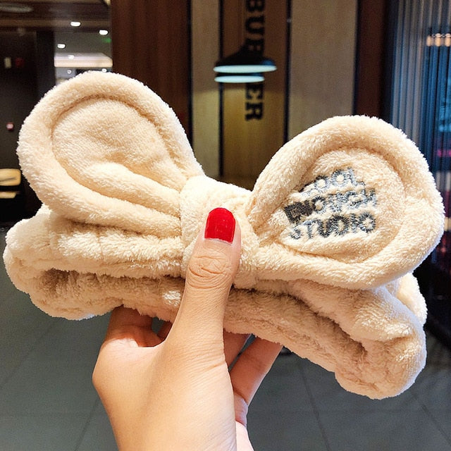 Hair Holder Hairbands Soft Warm Coral Fleece Bow Animal Ears Headband - KiwisLove