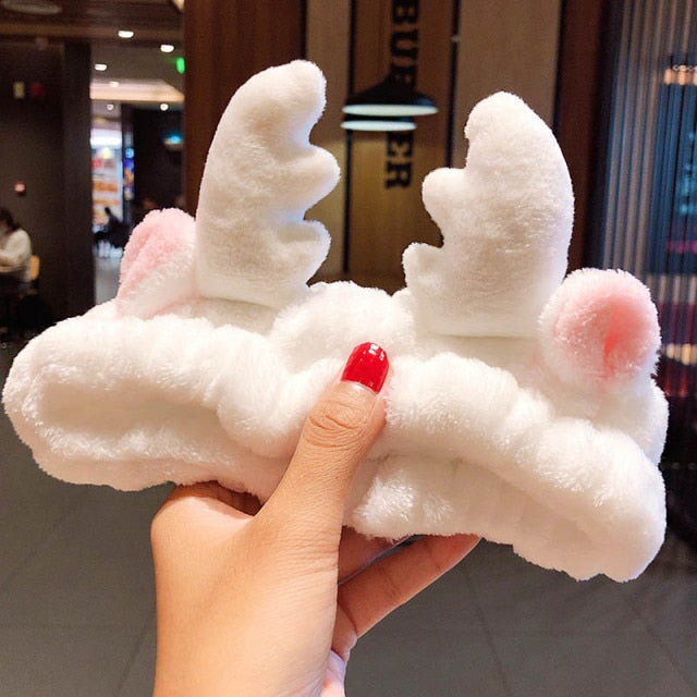 Hair Holder Hairbands Soft Warm Coral Fleece Bow Animal Ears Headband - KiwisLove