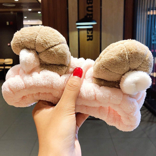 Hair Holder Hairbands Soft Warm Coral Fleece Bow Animal Ears Headband - KiwisLove