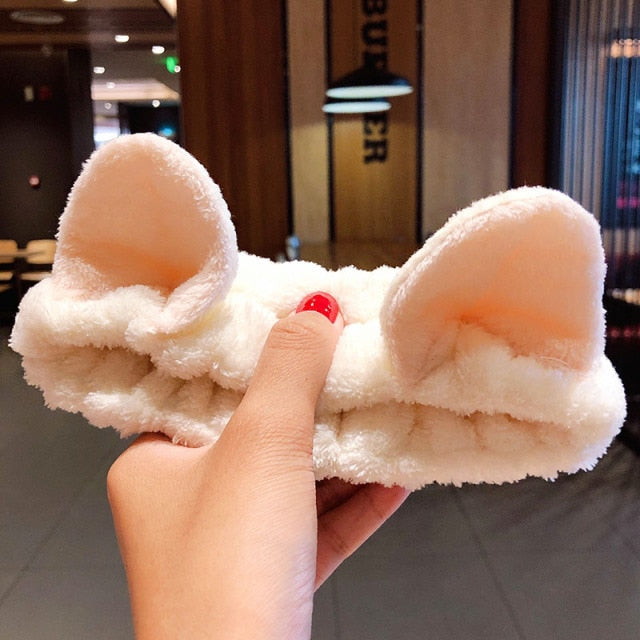 Hair Holder Hairbands Soft Warm Coral Fleece Bow Animal Ears Headband - KiwisLove
