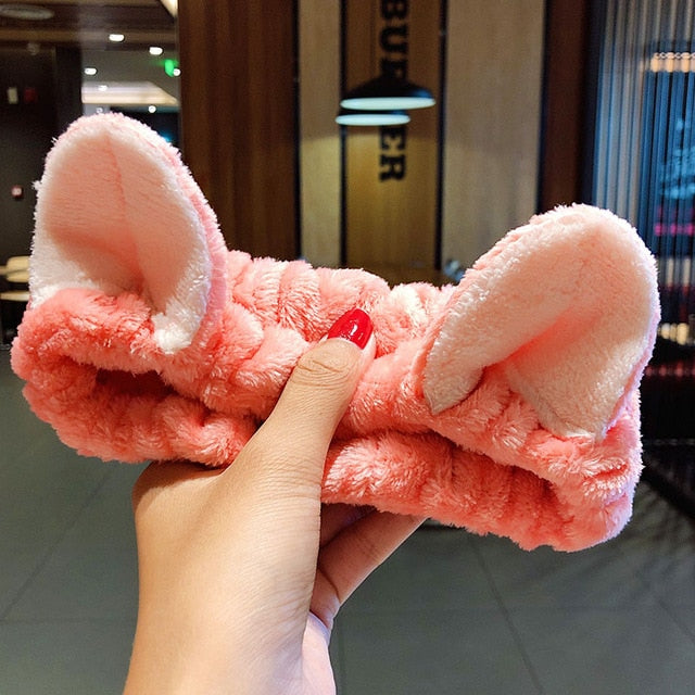 Hair Holder Hairbands Soft Warm Coral Fleece Bow Animal Ears Headband - KiwisLove