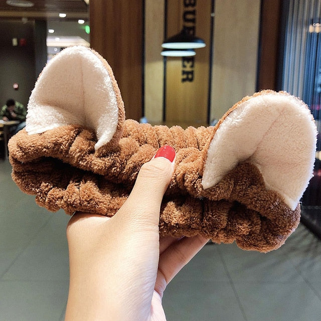 Hair Holder Hairbands Soft Warm Coral Fleece Bow Animal Ears Headband - KiwisLove