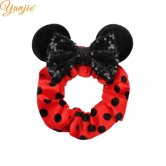 2021 New  Pretty Mouse Ears Sequins Hair Bow Women Velvet Scrunchies - KiwisLove