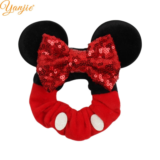 2021 New  Pretty Mouse Ears Sequins Hair Bow Women Velvet Scrunchies - KiwisLove
