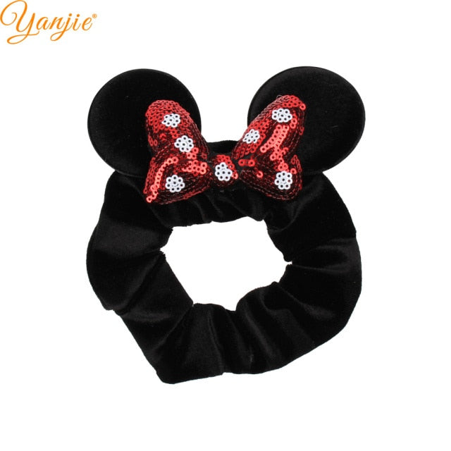 2021 New  Pretty Mouse Ears Sequins Hair Bow Women Velvet Scrunchies - KiwisLove