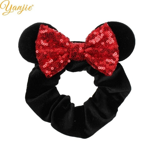2021 New  Pretty Mouse Ears Sequins Hair Bow Women Velvet Scrunchies - KiwisLove