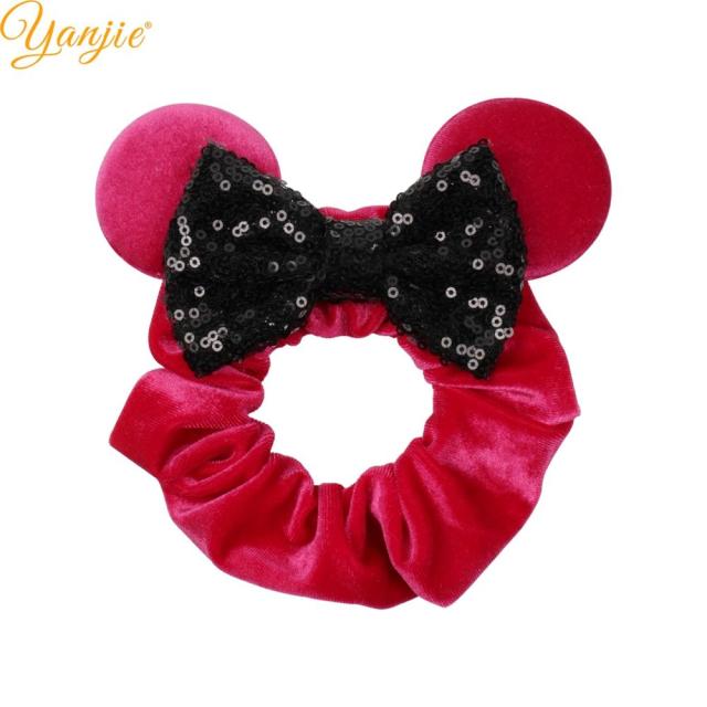 2021 New  Pretty Mouse Ears Sequins Hair Bow Women Velvet Scrunchies - KiwisLove