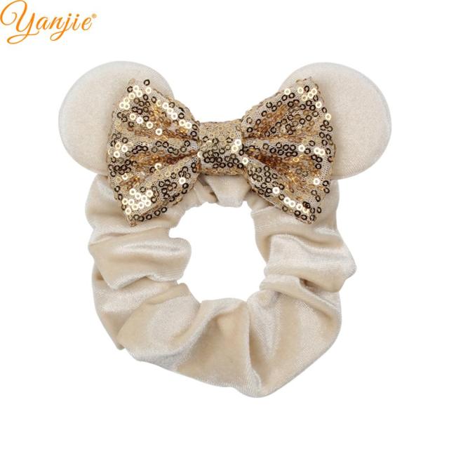 2021 New  Pretty Mouse Ears Sequins Hair Bow Women Velvet Scrunchies - KiwisLove