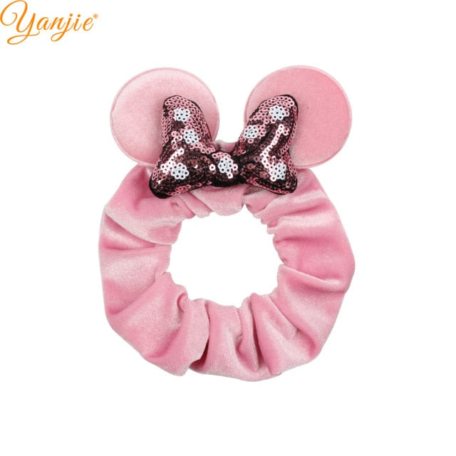 2021 New  Pretty Mouse Ears Sequins Hair Bow Women Velvet Scrunchies - KiwisLove