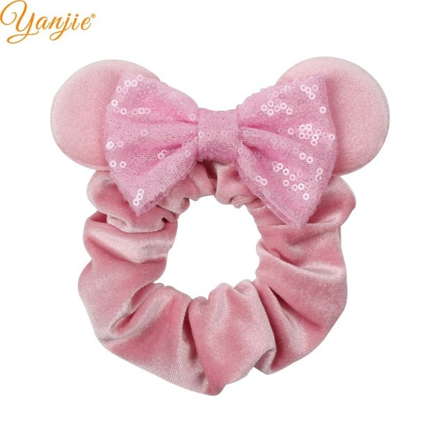 2021 New  Pretty Mouse Ears Sequins Hair Bow Women Velvet Scrunchies - KiwisLove