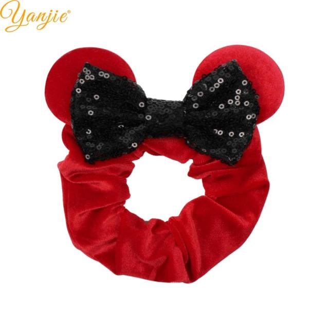 2021 New  Pretty Mouse Ears Sequins Hair Bow Women Velvet Scrunchies - KiwisLove