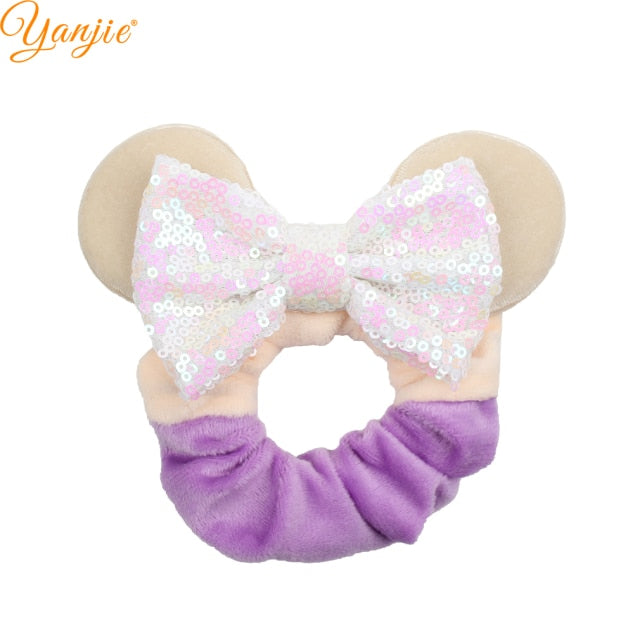 2021 New  Pretty Mouse Ears Sequins Hair Bow Women Velvet Scrunchies - KiwisLove
