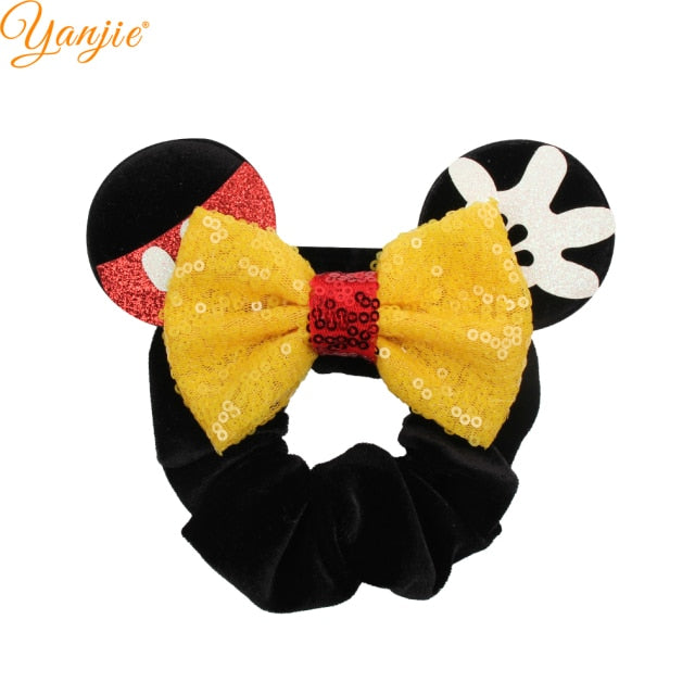 2021 New  Pretty Mouse Ears Sequins Hair Bow Women Velvet Scrunchies - KiwisLove