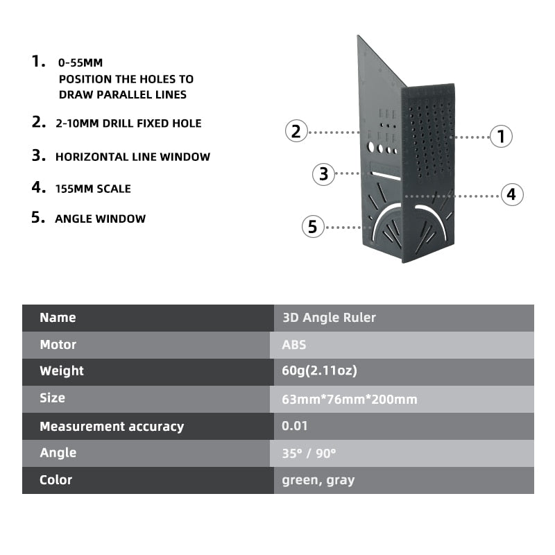 Angle Ruler 3D Mitre Gauge Square Size Marking Angle Measuring - KiwisLove