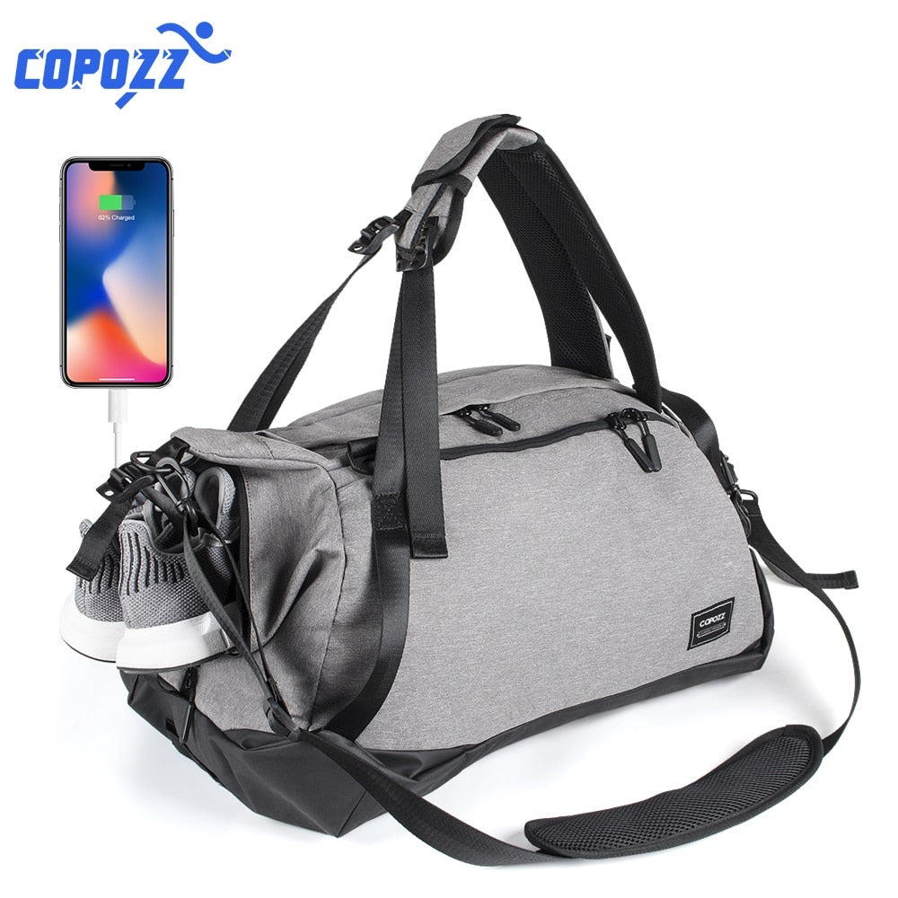 COPOZZ Gym Bag USB Charging Shoe Compartment 35-55L Capacity Gray - KiwisLove
