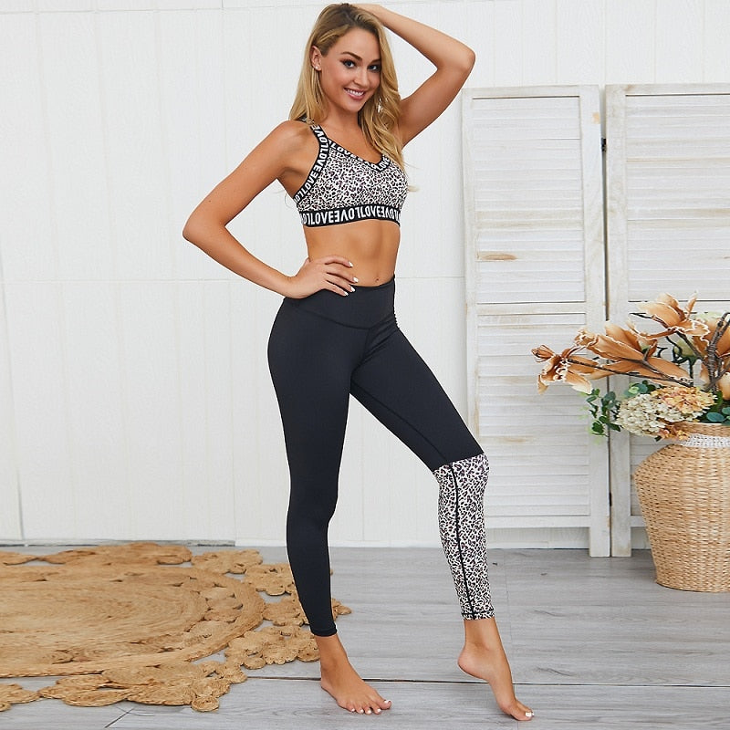 Leopard Women Yoga Sets Fitness Ensemble Gym Running Tracksuit Workout - KiwisLove