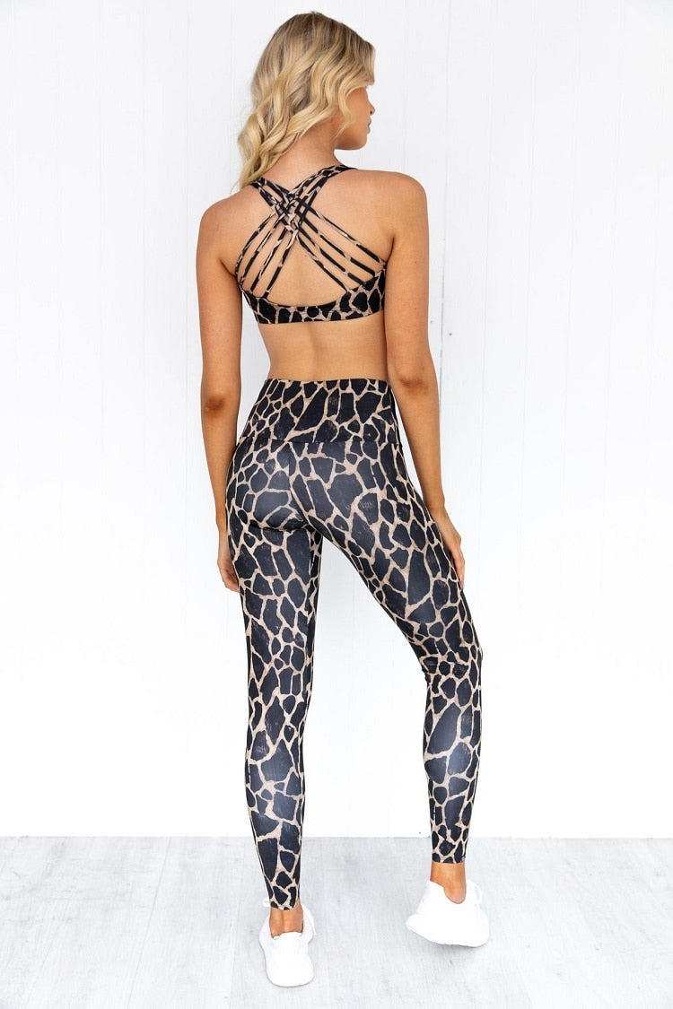 Women Yoga Set Sports Cross Top Bras High Waist Leggings Fitness Gym Running Outfits - KiwisLove