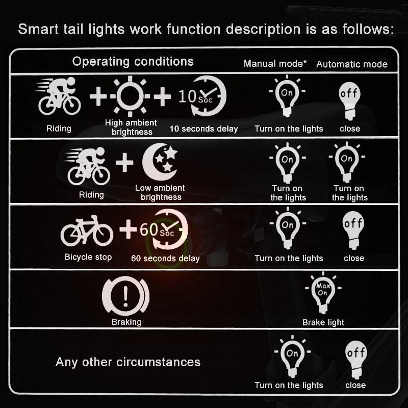 X-Tiger Bike Rear Light IPx6 Waterproof LED Charging Bicycle Smart Auto Brake Sensing Light Accessories Bike Taillight Light - KiwisLove