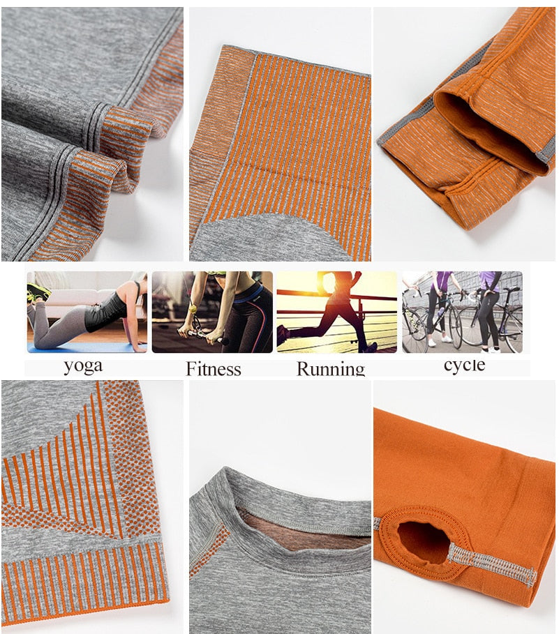 Women Seamless Yoga Sets Fitness Gym Wear Long Sleeve Shirts High Waist Running Leggings - KiwisLove