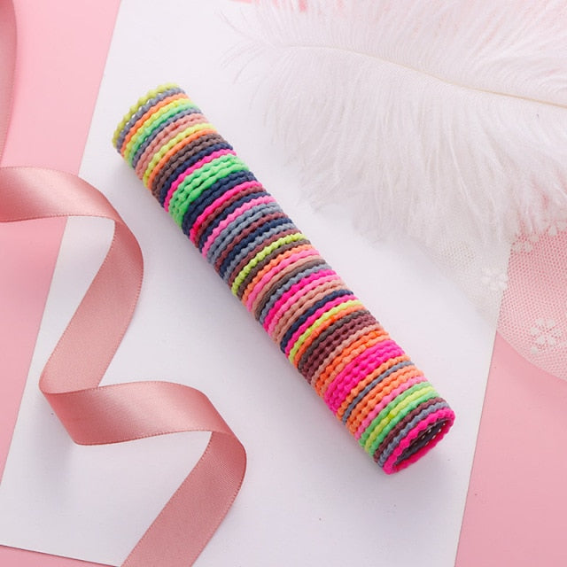 50PCS Girls Colorful Basic Elastic Hair Bands Children Cute Ponytail Holder - KiwisLove