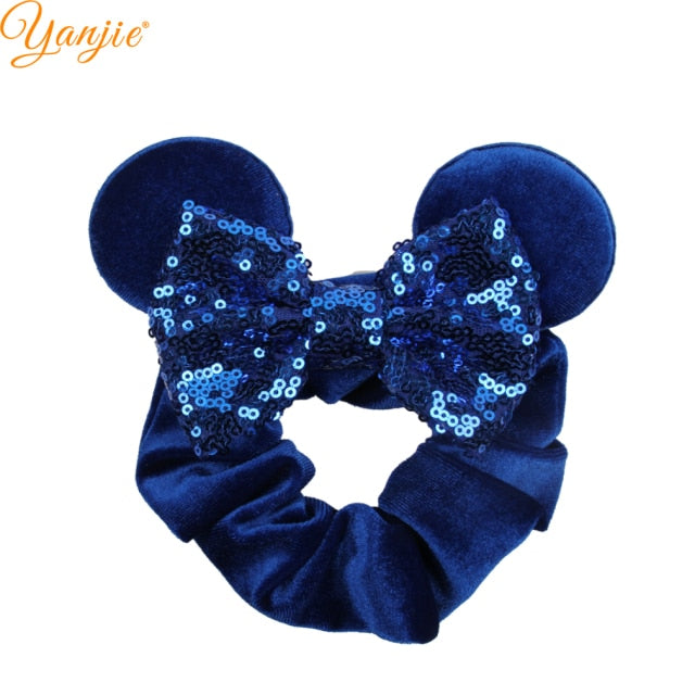 2021 New  Pretty Mouse Ears Sequins Hair Bow Women Velvet Scrunchies - KiwisLove