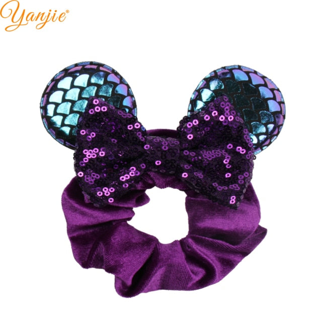 2021 New  Pretty Mouse Ears Sequins Hair Bow Women Velvet Scrunchies - KiwisLove