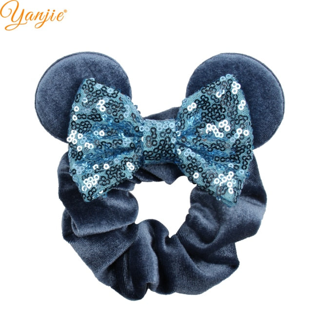 2021 New  Pretty Mouse Ears Sequins Hair Bow Women Velvet Scrunchies - KiwisLove