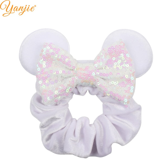 2021 New  Pretty Mouse Ears Sequins Hair Bow Women Velvet Scrunchies - KiwisLove