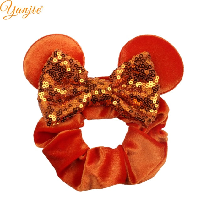 2021 New  Pretty Mouse Ears Sequins Hair Bow Women Velvet Scrunchies - KiwisLove