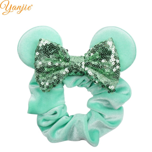 2021 New  Pretty Mouse Ears Sequins Hair Bow Women Velvet Scrunchies - KiwisLove
