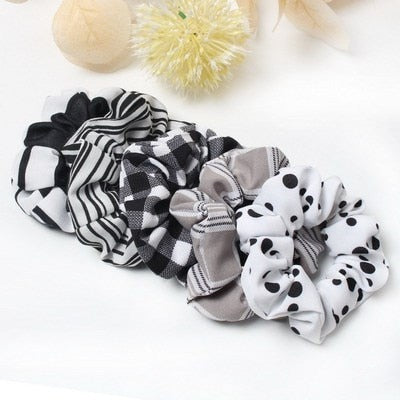 5 Pcs Hair Scrunchies Set Fashion Simple Basic Elastic Hair Bands Ponytail Holder Dot Stripe Scrunchie Hair Tie For Girl Women - KiwisLove