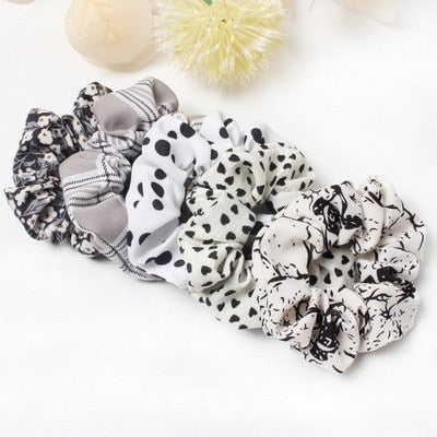 5 Pcs Hair Scrunchies Set Fashion Simple Basic Elastic Hair Bands Ponytail Holder Dot Stripe Scrunchie Hair Tie For Girl Women - KiwisLove