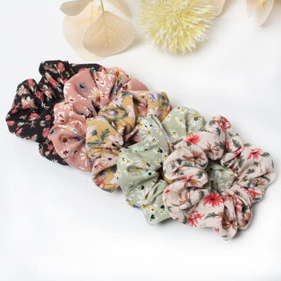 5 Pcs Hair Scrunchies Set Fashion Simple Basic Elastic Hair Bands Ponytail Holder Dot Stripe Scrunchie Hair Tie For Girl Women - KiwisLove