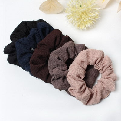 5 Pcs Hair Scrunchies Set Fashion Simple Basic Elastic Hair Bands Ponytail Holder Dot Stripe Scrunchie Hair Tie For Girl Women - KiwisLove