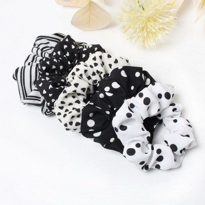 5 Pcs Hair Scrunchies Set Fashion Simple Basic Elastic Hair Bands Ponytail Holder Dot Stripe Scrunchie Hair Tie For Girl Women - KiwisLove