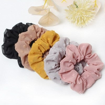 5 Pcs Hair Scrunchies Set Fashion Simple Basic Elastic Hair Bands Ponytail Holder Dot Stripe Scrunchie Hair Tie For Girl Women - KiwisLove