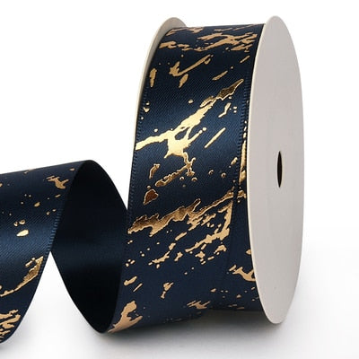 25mm Gift Ribbon Satin Marble/Crack Gold Foil Printed For Gift Wrapping Home Decor Handmade Hair Bow Material DIY Craft Ribbon - KiwisLove
