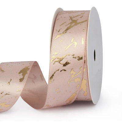 25mm Gift Ribbon Satin Marble/Crack Gold Foil Printed For Gift Wrapping Home Decor Handmade Hair Bow Material DIY Craft Ribbon - KiwisLove