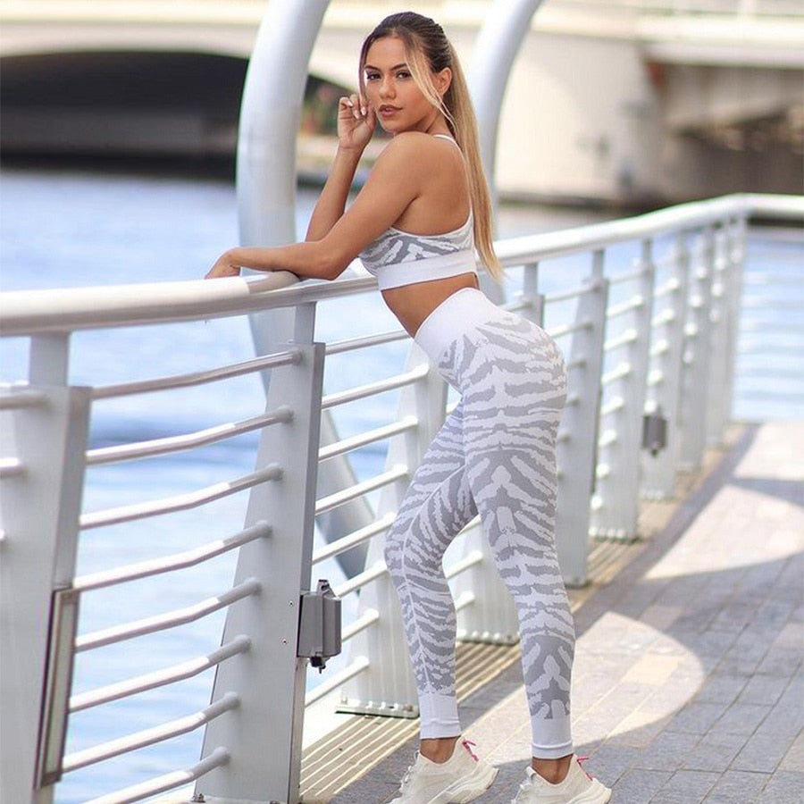 Women yoga Bras set Seamless Legging High Waist Pants Fitness Gym Outfits Running - KiwisLove