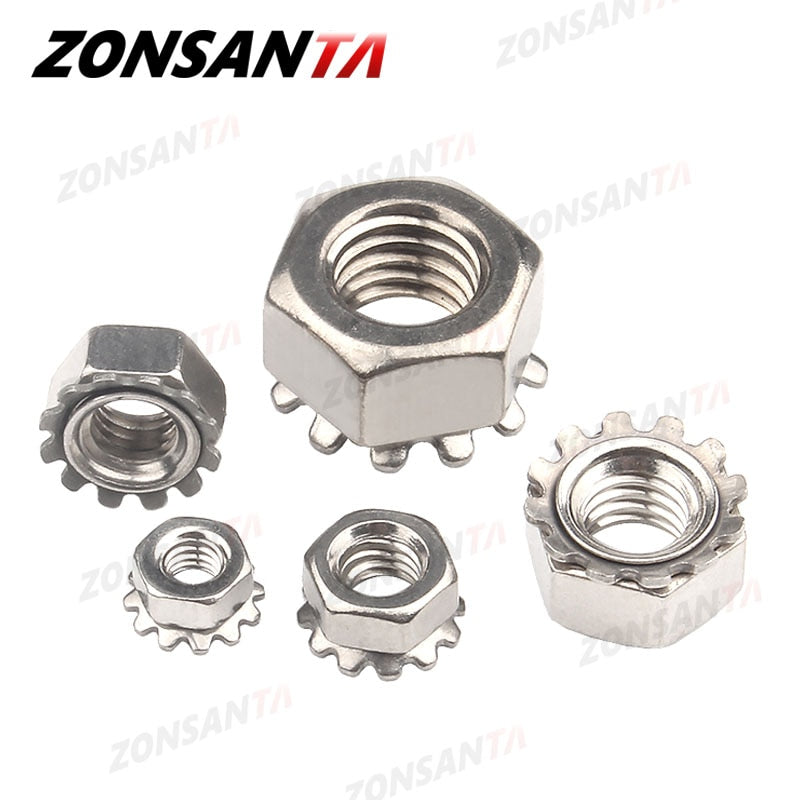 K-Lock Nut Gear 304 Stainless Steel Keps Toothed Polydentate Hex K Lock Nuts - KiwisLove