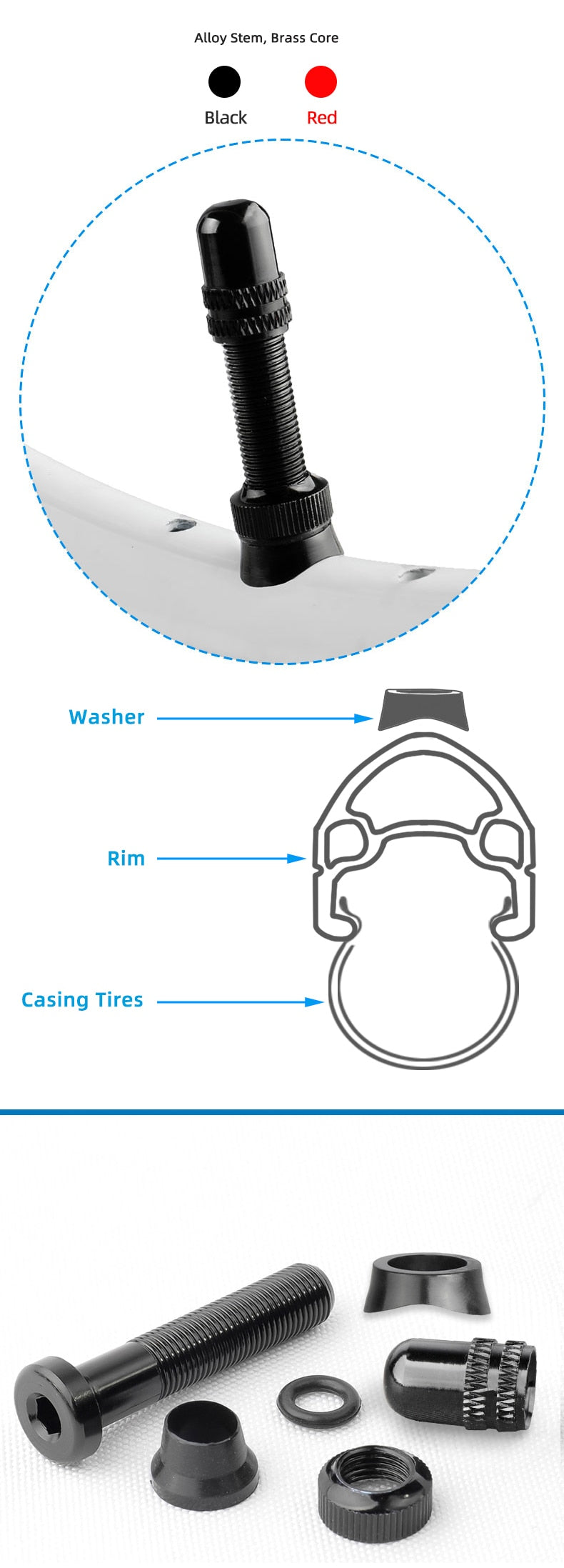 Bicycle Schrader A/V Valve for Road Tubeless Rim Alloy Stem Brass Core Nipple Cycling DIY Accessories - KiwisLove