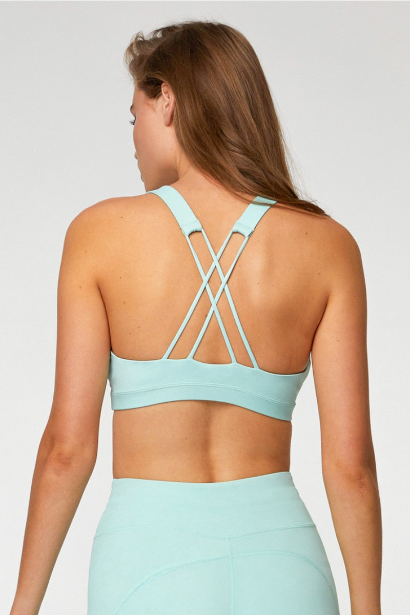 Women Yoga Suits Solid Cross Top Sports Bras High Waist Legging Gym Wear Running Outfits - KiwisLove