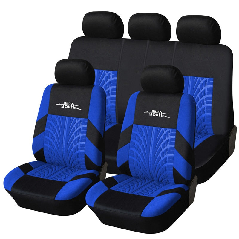 Track Detail Style Car Seat Covers Set Polyester Fabric Universal Fits Most Cars Covers Car Seat Protector - KiwisLove