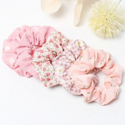 5 Pcs Hair Scrunchies Set Fashion Simple Basic Elastic Hair Bands Ponytail Holder Dot Stripe Scrunchie Hair Tie For Girl Women - KiwisLove